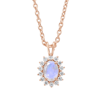 Rose Gold Rainbow Moonstone & Diamond Vintage Fleur Pendant
