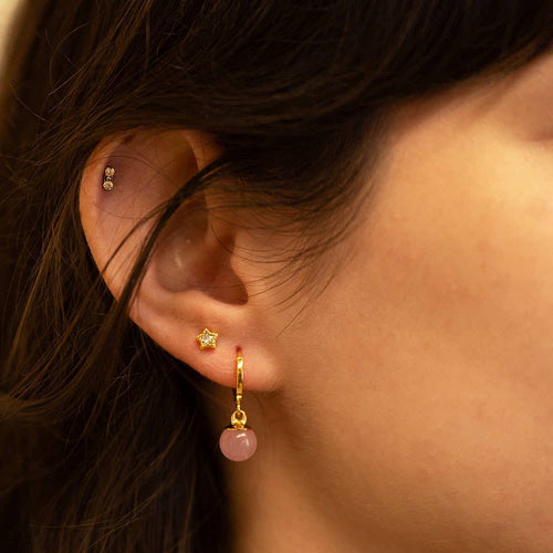 Rose Quartz Orb Huggie Hoops