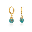 Rough Cut Gemstone Huggie Earrings: Turquoise