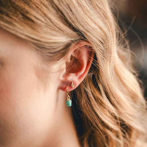 Rough Cut Gemstone Huggie Earrings: Turquoise