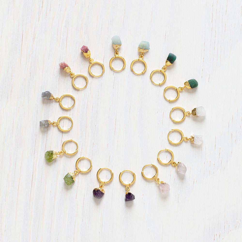 Rough Cut Gemstone Huggie Earrings: Turquoise