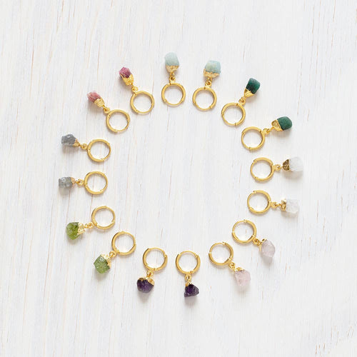 Rough Cut Gemstone Huggie Earrings: Turquoise