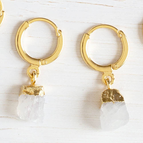 Rough Cut Gemstone Huggie Earrings: Turquoise