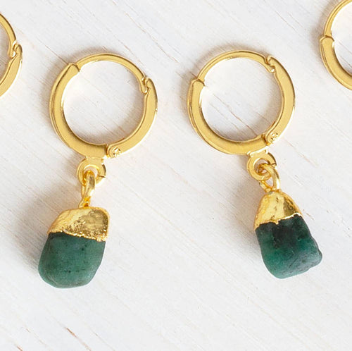 Rough Cut Gemstone Huggie Earrings: Turquoise