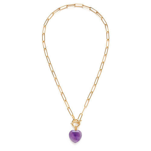 Roxy Chain Toggle Clasp Heart Necklace: Amethyst