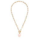 Roxy Chain Toggle Clasp Heart Necklace: Rose Quartz