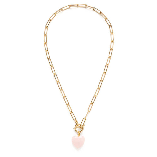 Roxy Chain Toggle Clasp Heart Necklace: Rose Quartz