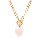 Roxy Chain Toggle Clasp Heart Necklace: Rose Quartz