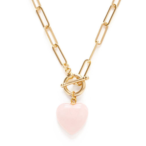 Roxy Chain Toggle Clasp Heart Necklace: Rose Quartz