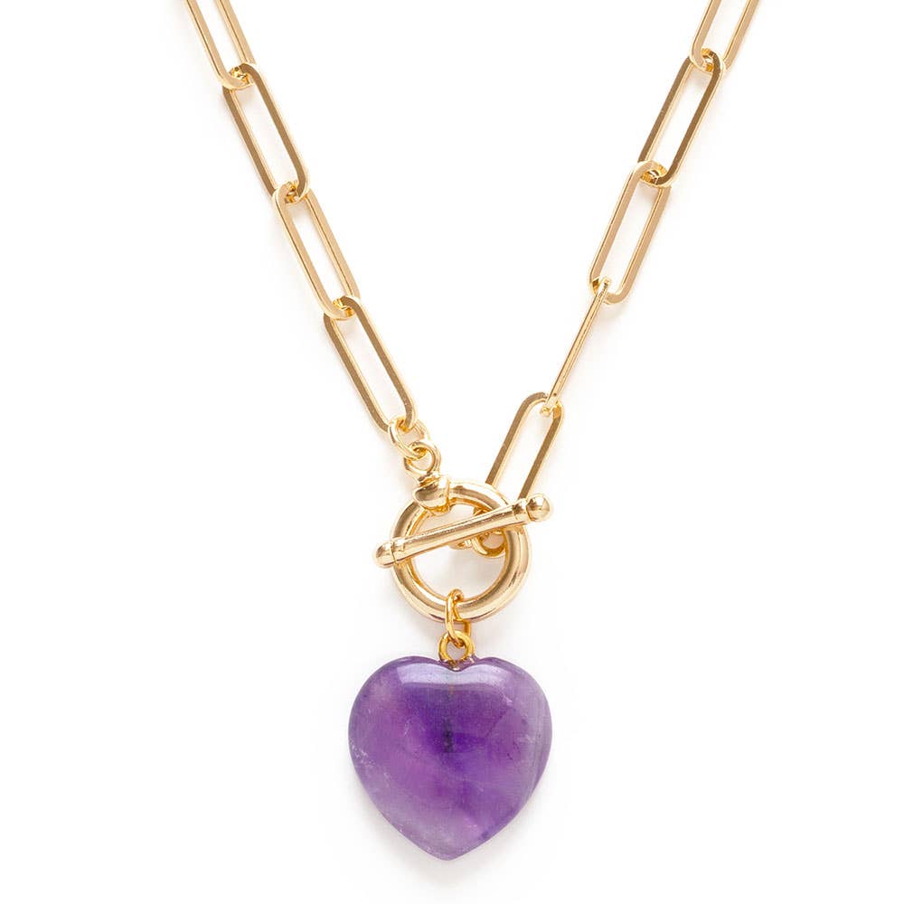 Roxy Chain Toggle Clasp Heart Necklace: Rose Quartz