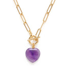 Roxy Chain Toggle Clasp Heart Necklace: Rose Quartz