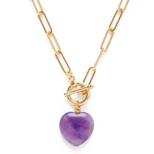 Roxy Chain Toggle Clasp Heart Necklace: Rose Quartz