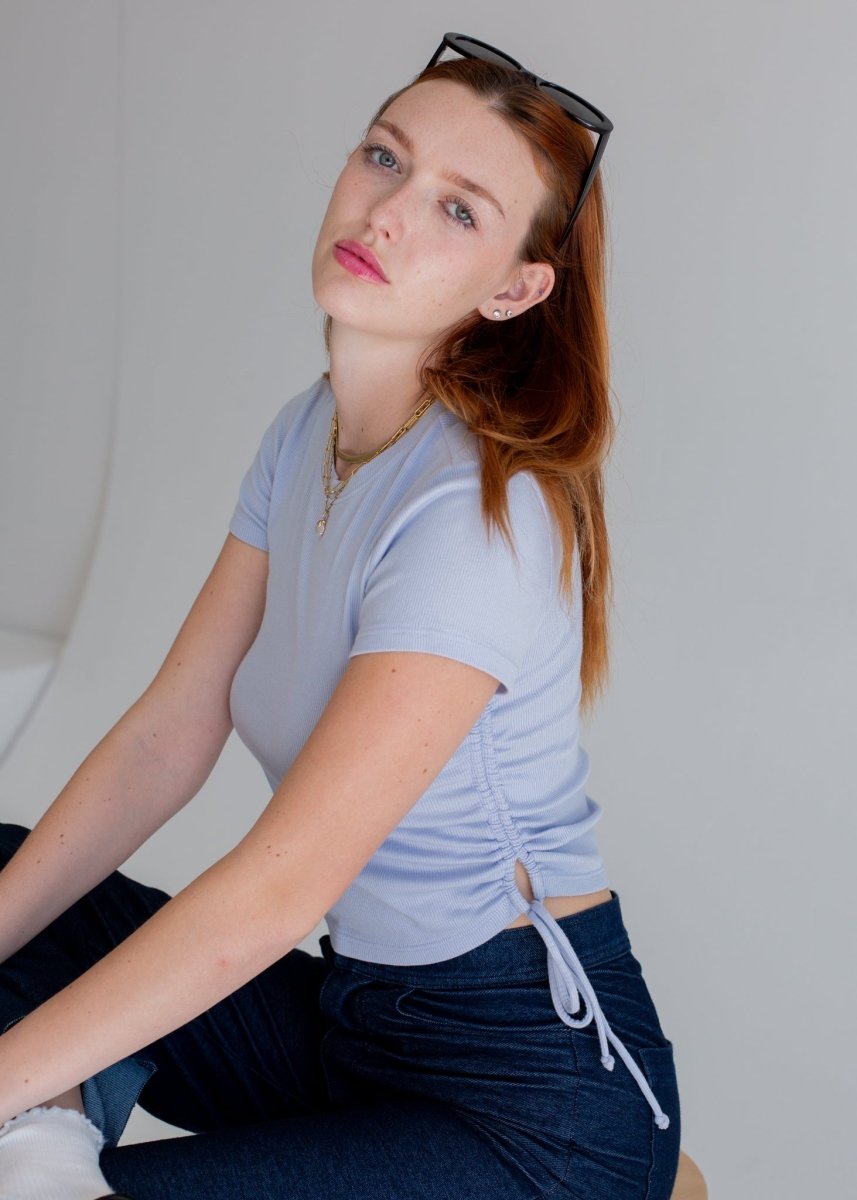 Ruched Ribbed Crop Tee Periwinkle