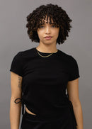 Ruched Ribbed Crop Tee Black