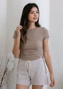 Ruched Ribbed Crop Tee Mushroom