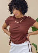 Ruched Ribbed Crop Tee Brick