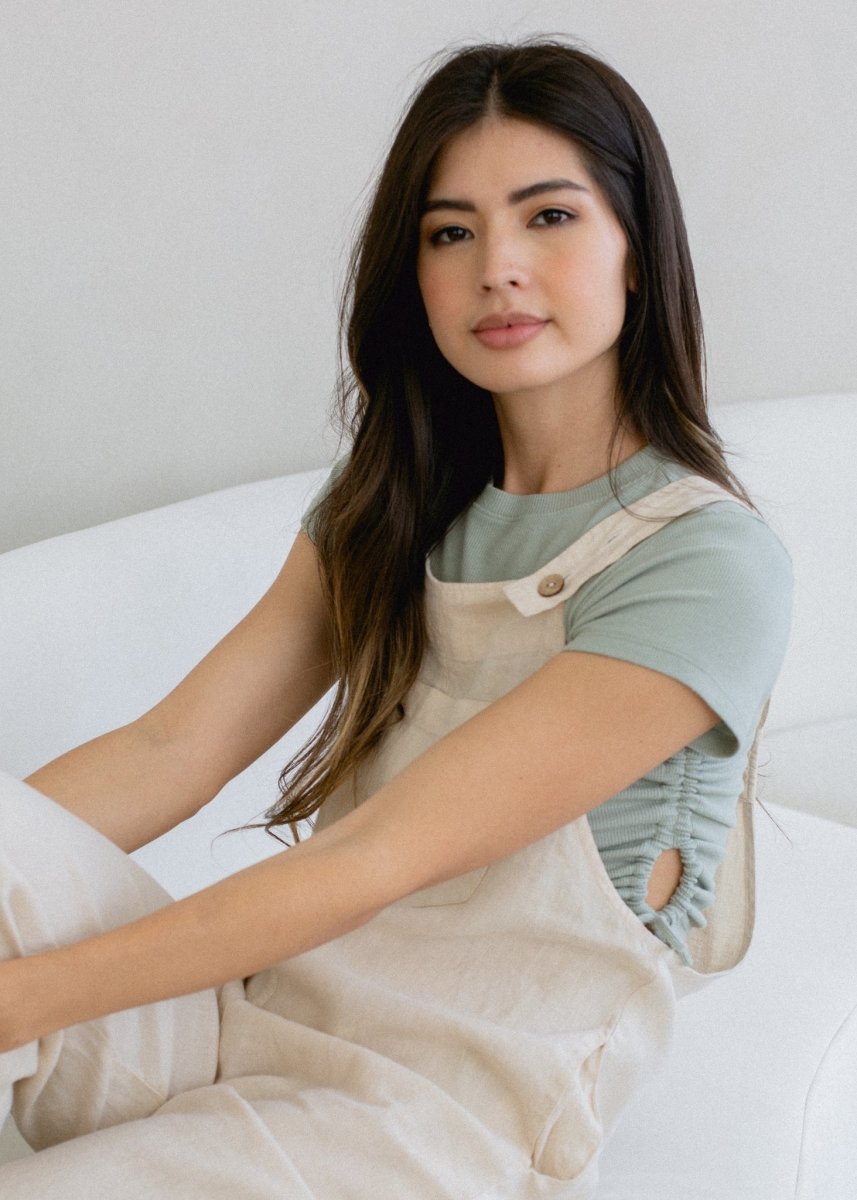 Ruched Ribbed Crop Tee Sage