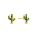 Saguaro Green Pave Cactus Studs in 18K Gold Brass