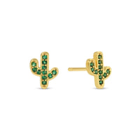Saguaro Green Pave Cactus Studs in 18K Gold Brass