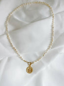 Saint Christopher Toggle Pearl Necklace Gold Filled