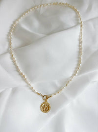 Saint Christopher Toggle Pearl Necklace Gold Filled