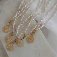 Saint Christopher Toggle Pearl Necklace Gold Filled