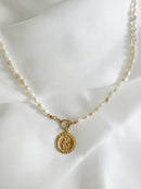 Saint Christopher Toggle Pearl Necklace Gold Filled