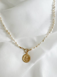 Saint Christopher Toggle Pearl Necklace Gold Filled