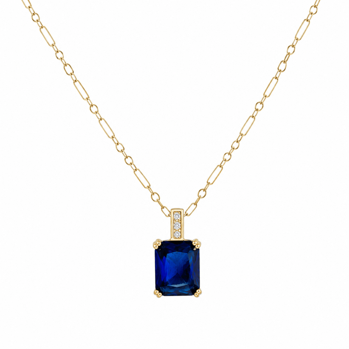 Santorini Sapphire Blue Baguette Pendant Necklace Gold Filled - Red Bird Road