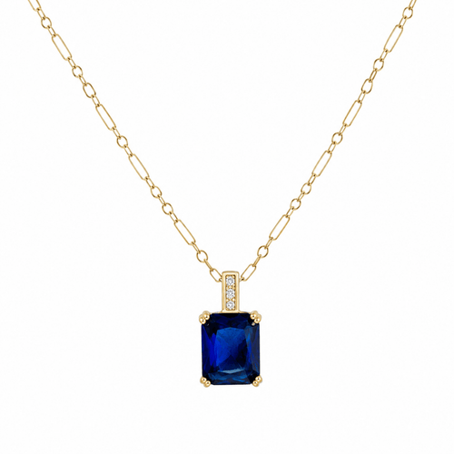 Santorini Sapphire Blue Baguette Pendant Necklace Gold Filled - Red Bird Road