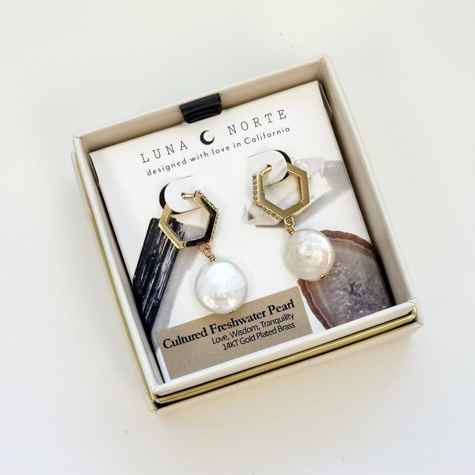 Seaborn Coin Pearl CZ Huggie Earring in Gold Plated Design
