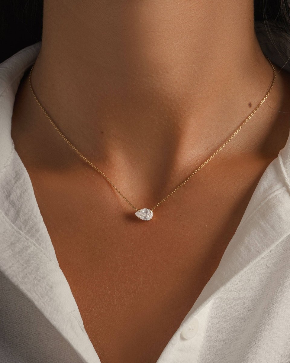 Sideways Pear Necklace: Gold - Red Bird Road