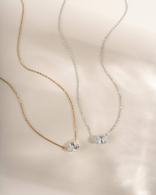 Sideways Pear Necklace: Gold - Red Bird Road