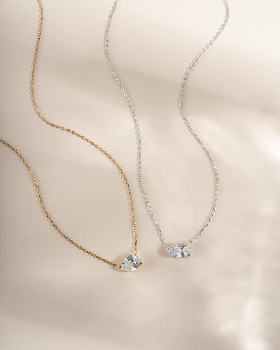 Sideways Pear Necklace: Gold - Red Bird Road