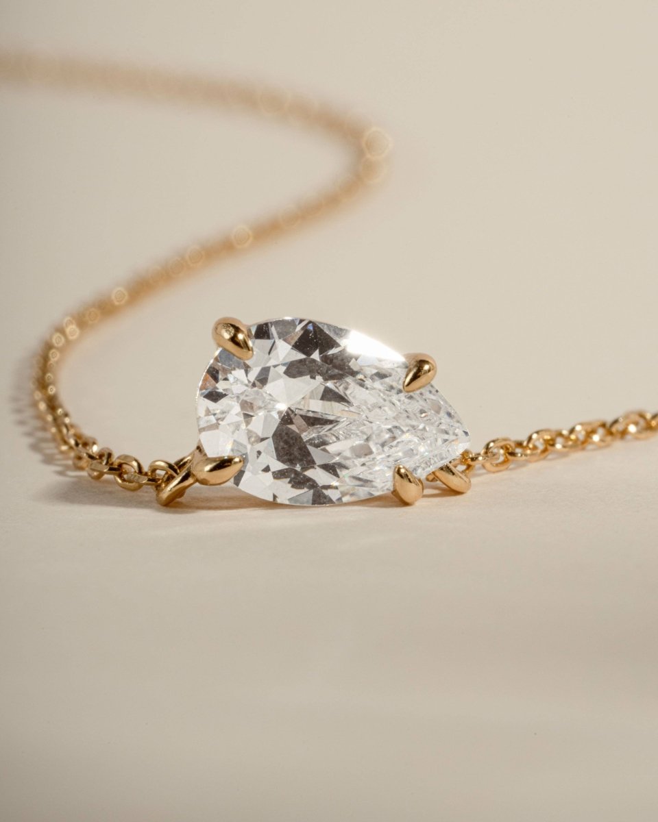 Sideways Pear Necklace: Gold - Red Bird Road