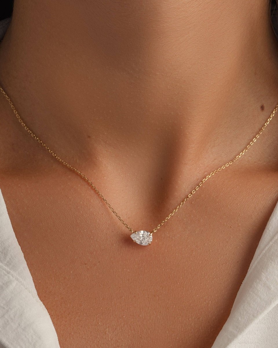 Sideways Pear Necklace: Gold - Red Bird Road