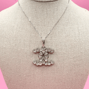 Silver and Crystal Scalloped CC Necklace