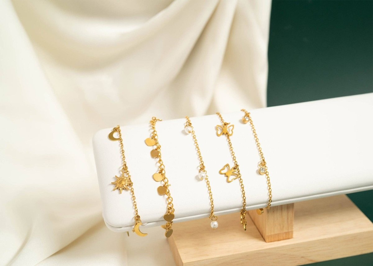 Silver and Pearl Charm Anklet by WJW