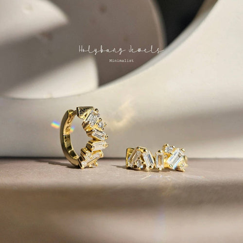 Silver Baguette Huggie Earrings