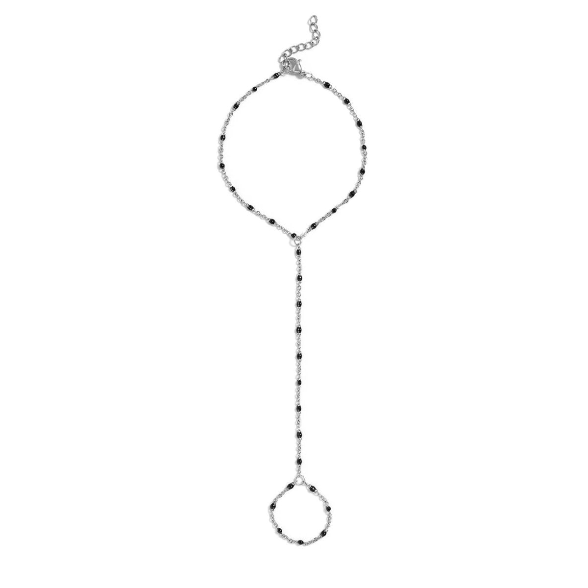 Silver Black Beaded Hand Chain