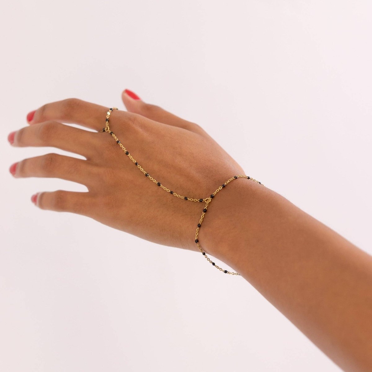 Silver Black Beaded Hand Chain by WJW
