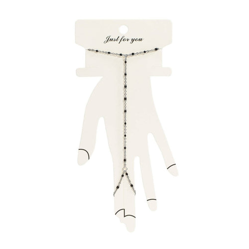 Silver Black Beaded Hand Chain by WJW