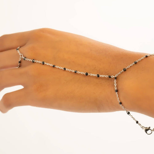 Silver Black Beaded Hand Chain by WJW