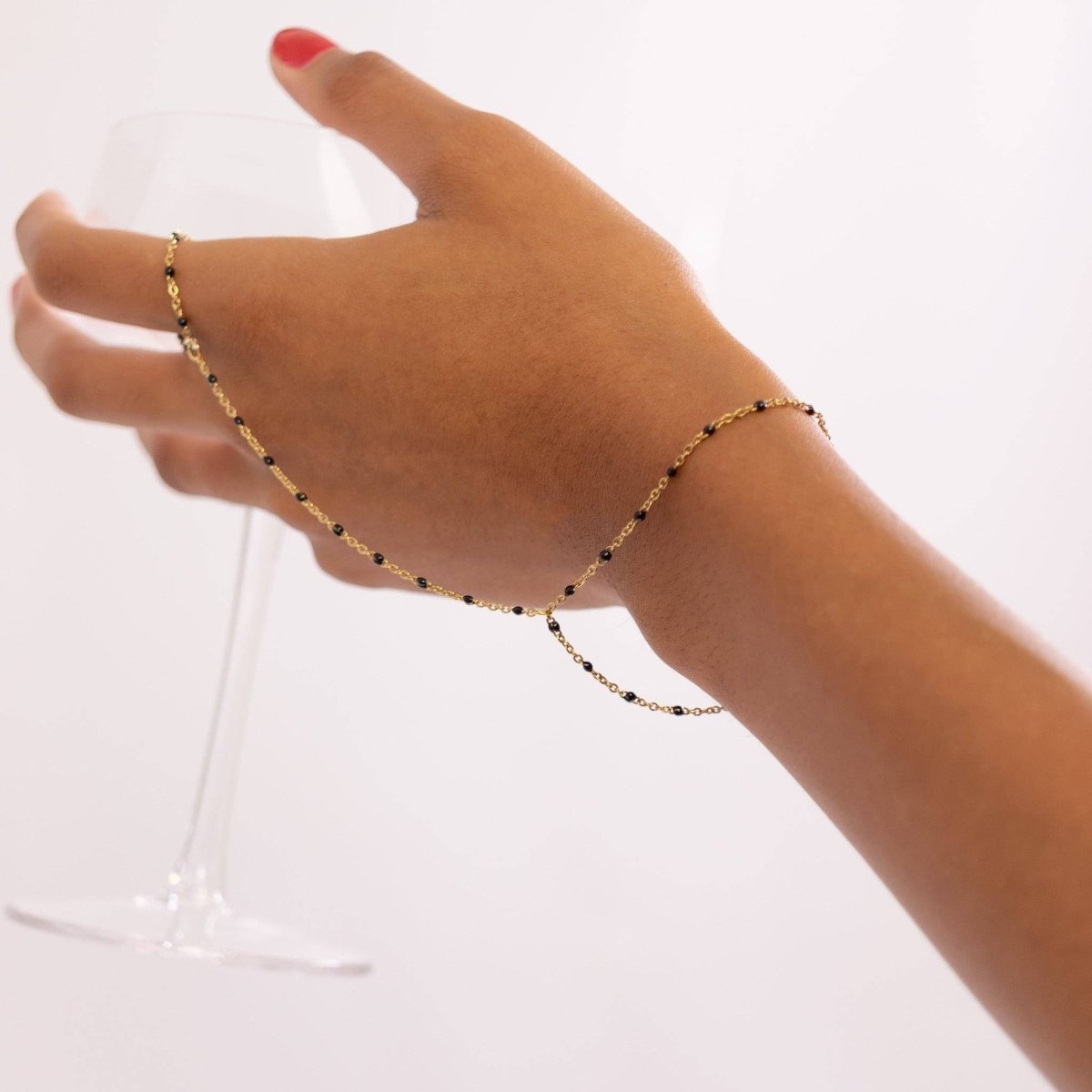 Silver Black Beaded Hand Chain by WJW