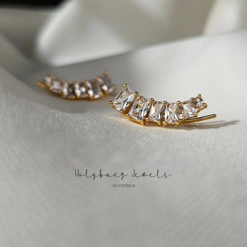 Silver Emerald Cut Ear Climbers