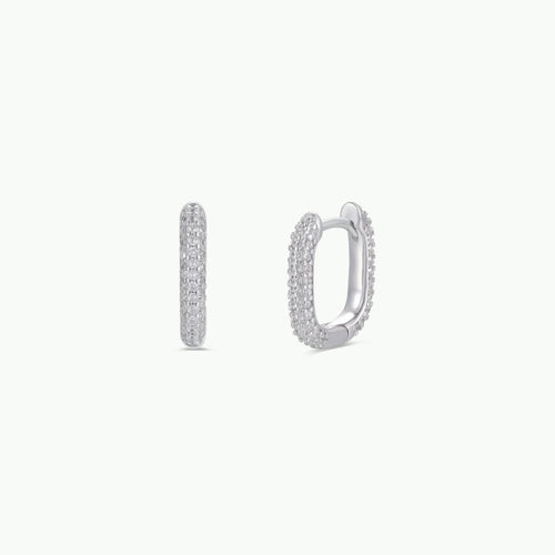 Silver Hoop - Pave - White CZ - Earrings