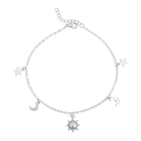 Silver Moon & Star Charm Anklet