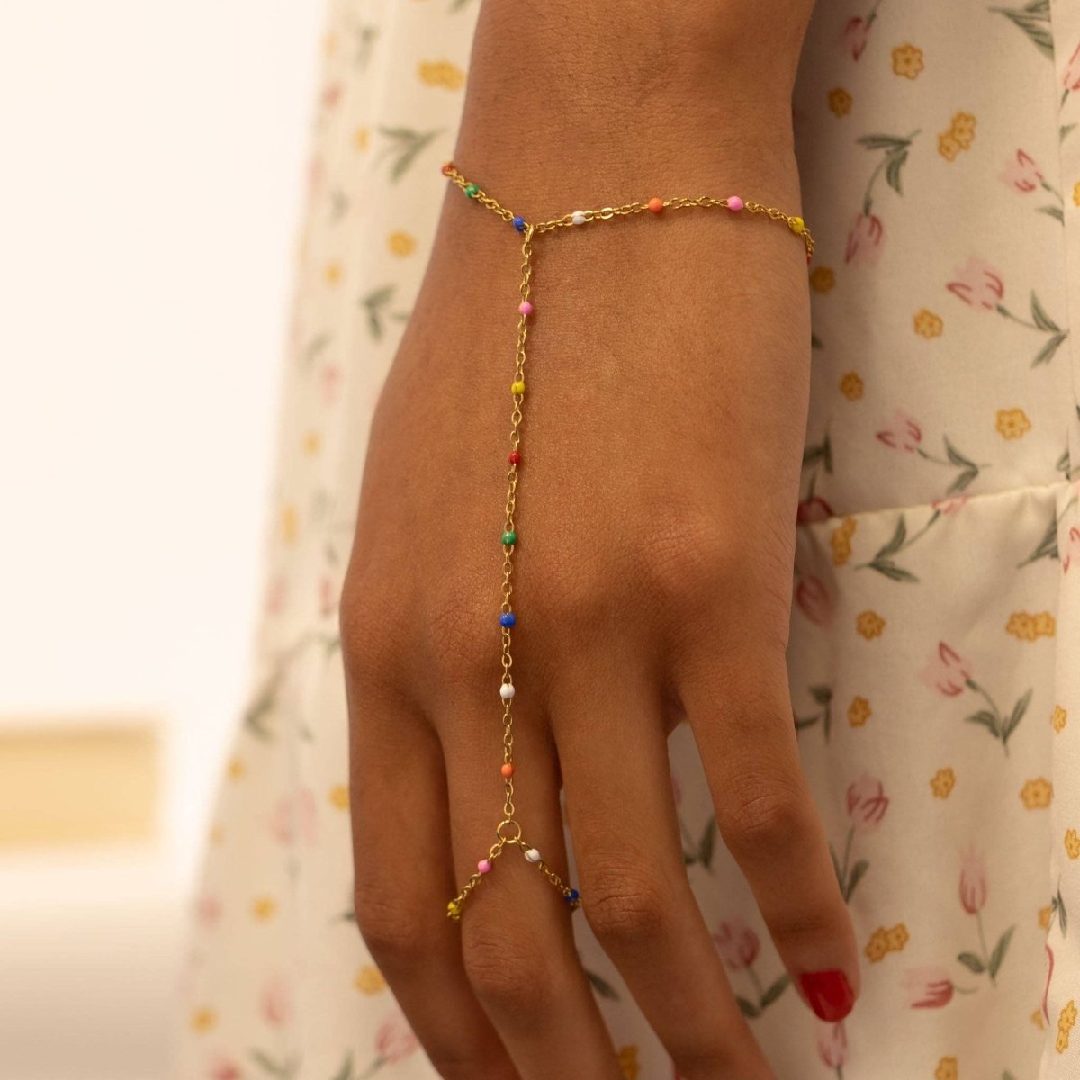 Silver Rainbow Beaded Hand Chain by WJW
