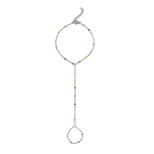 Silver Rainbow Beaded Hand Chain by WJW