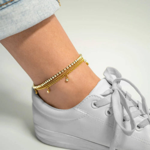 Silver Rhinestone Layered Anklet by WJW